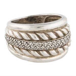 Vintage David Yurman Pave Diamond and Silver Rope Ring